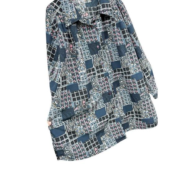 Brylane Woman Multicolor Pattern Button Up Shirt Tunic Womens Plus Size 3XL - Picture 3 of 7